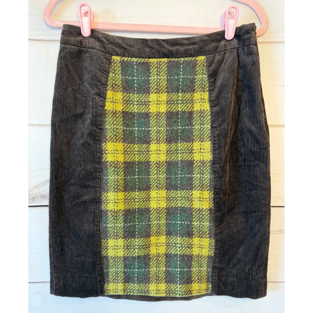 Maeve Anthropologie Brown Corduroy Plaid Wool Blend Mini Skirt Size 6